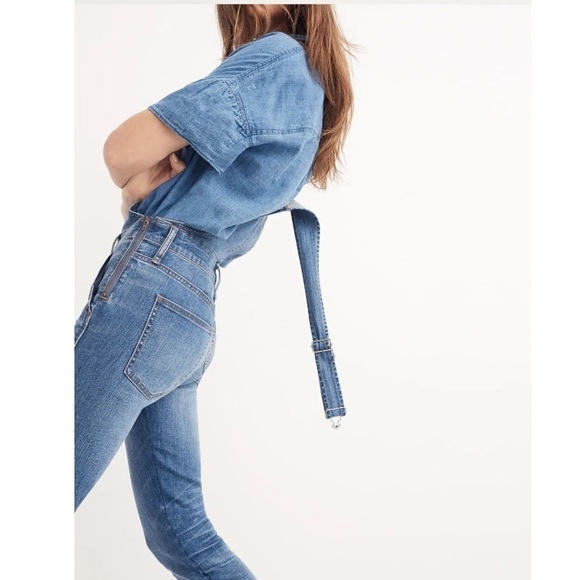 Madewell Denim Jean Overalls in Kemp Wash Bibs Jeans Raw Frayed Hem Size Small S - Picture 9 of 16